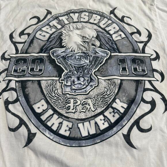 2010 Ghettysburg PA Bike Week Eagle Chopper Engine Black and White Graphic Shirt - Picture 2 of 7